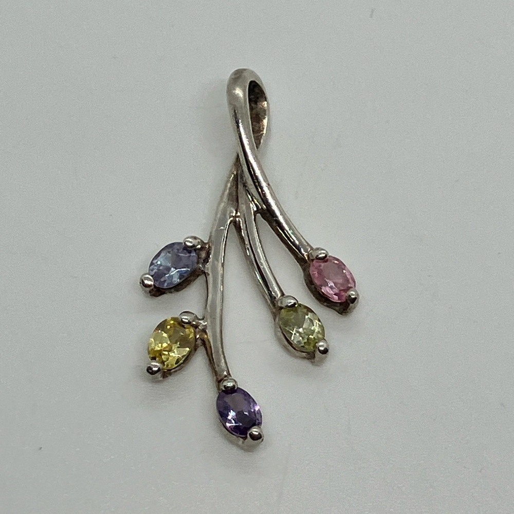 Vtg 925 Sterling Silver Rainbow Cz Spray / Branch Pendant